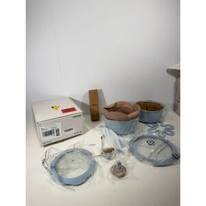 Carote 9 Piece Nonstick Cookware Set Light Blue 2 Pots w Lid Trivet click handle